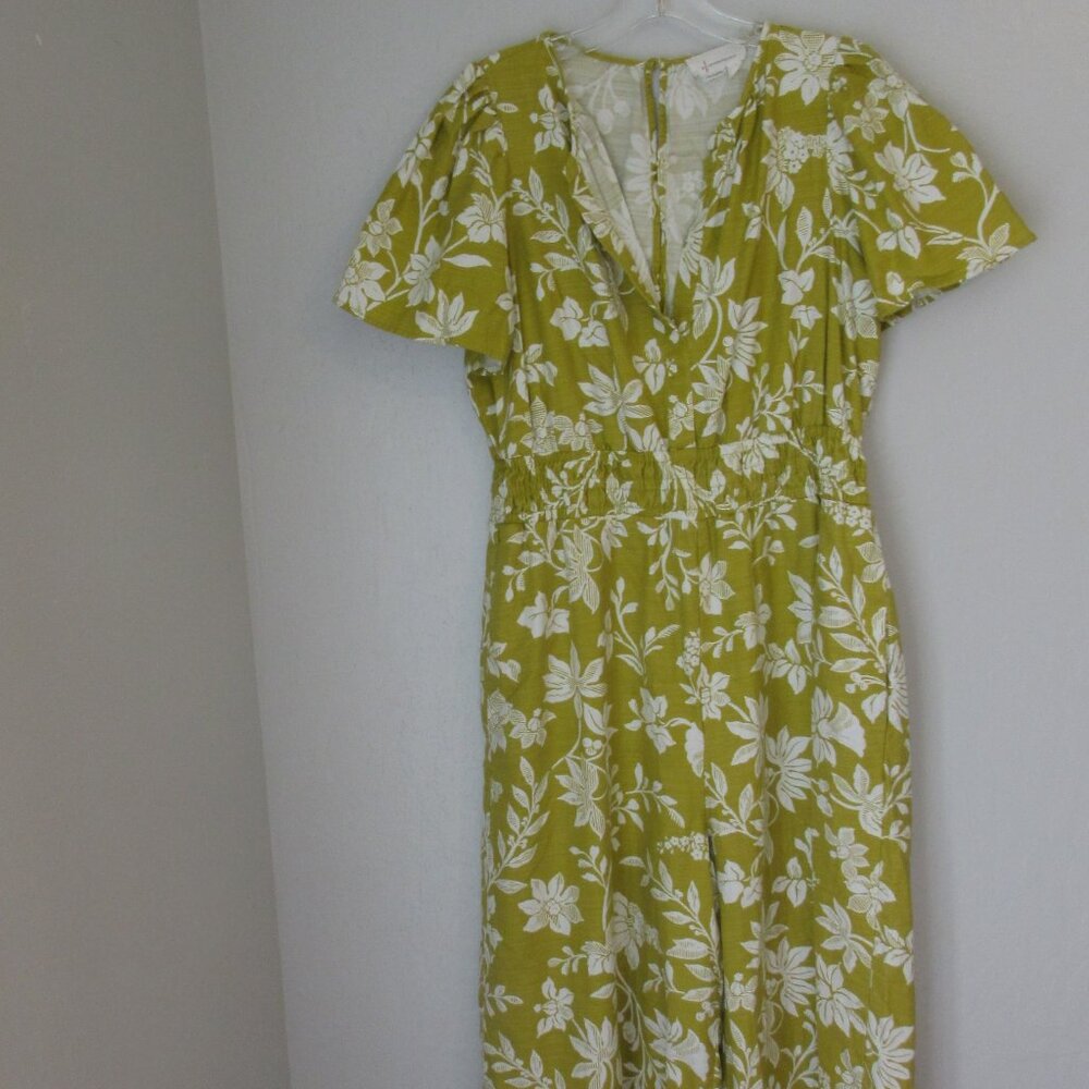 Anthropologie Chartreuse Short Puffy Sleeves Large V-Neck Pockets Jumper